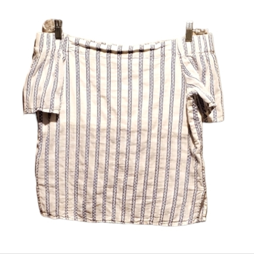 Thread & Supply Striped Cotton White Blue Off Shoulder Women Medium
